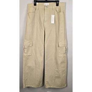 Wide Leg Pocket Cargo Pants HUSTLE N HOLLA NWT Beige US 12/31 UK 16 Skater Punk